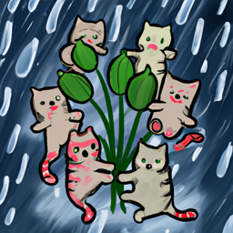 "Playful Cats in Rainy Okra" & ranuse20 (March 11, 2025 1929)